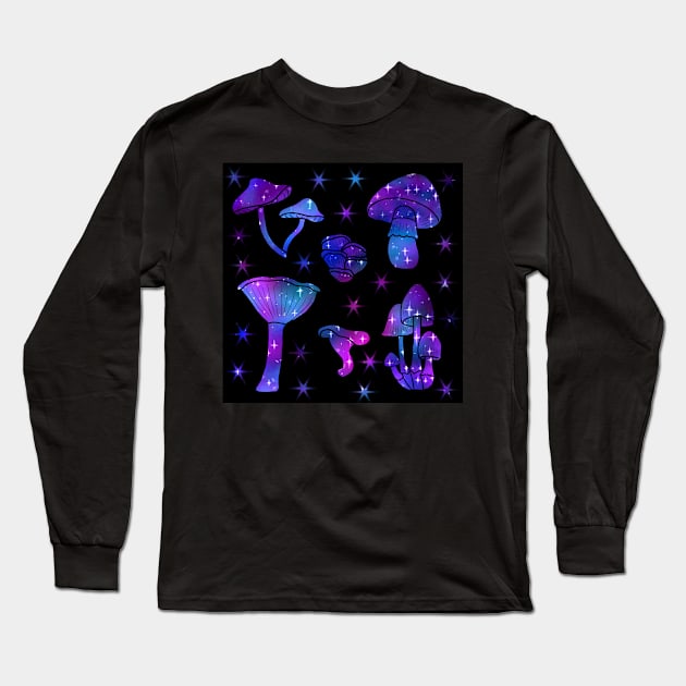 Mushroom space print Long Sleeve T-Shirt by shiroi-okami